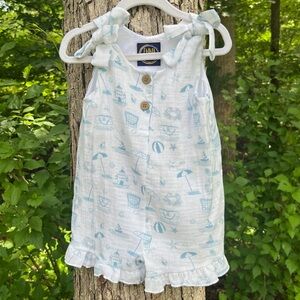 NWOT Girls Light Blue Beach Print Tie-Shoulder Romper